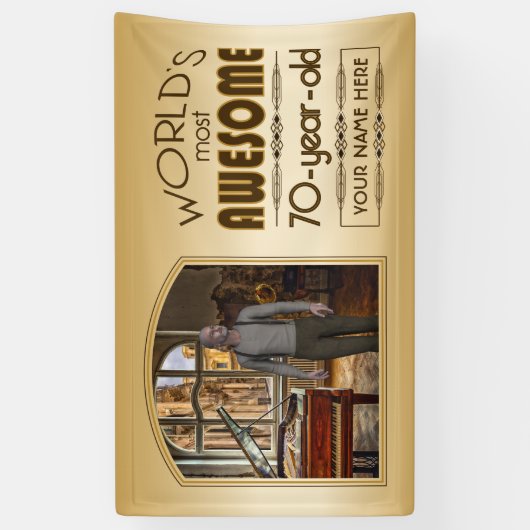 金ゴールド第70誕生日の世界最高ののカスタム写真立て 横断幕 (縦)