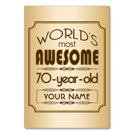 金ゴールド第70誕生祝い世界最高の素晴らしい テーブルナンバー (裏面)