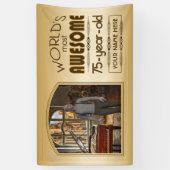 金ゴールド第75誕生日の世界最高ののカスタム写真立て 横断幕 (縦)