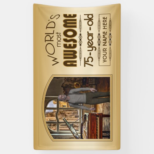 金ゴールド第75誕生日の世界最高ののカスタム写真立て 横断幕 (縦)