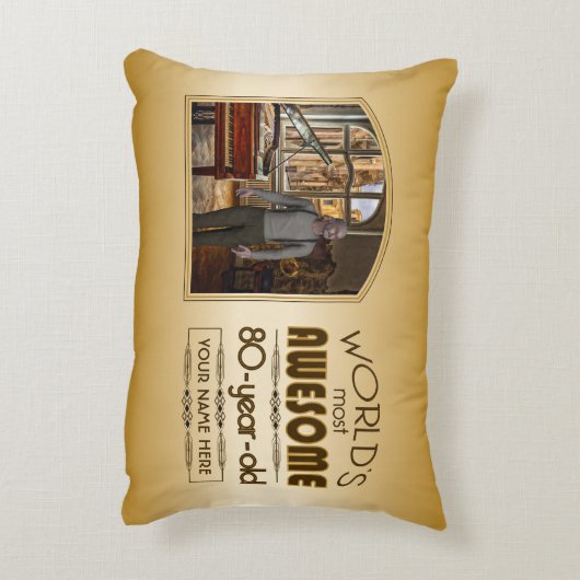 金ゴールド第80誕生日の世界最高ののカスタム写真枠 アクセントクッション (裏面(縦))