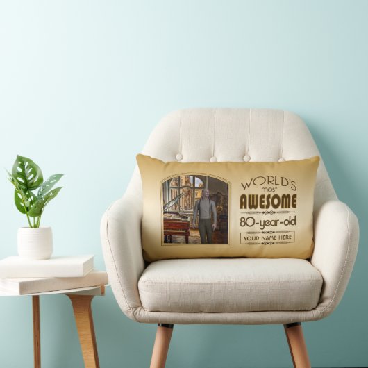 金ゴールド第80誕生日の世界最高ののカスタム写真枠 ランバークッション (椅子)