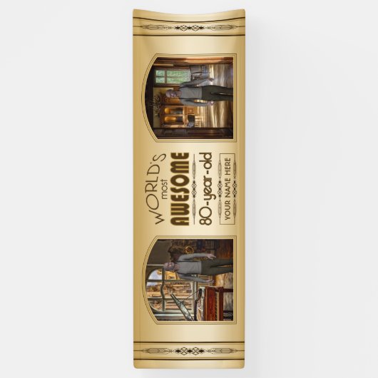 金ゴールド第80誕生日の世界最高ののカスタム写真枠 横断幕 (縦)