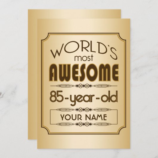 金ゴールド第85誕生祝い世界最高の素晴らしい 招待状 (正面/裏面)