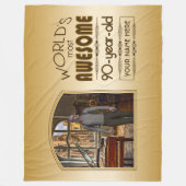 金ゴールド第90誕生日世界最高ののカスタム写真枠 フリースブランケット (正面)