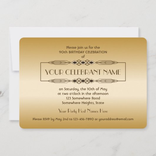 金ゴールド第90誕生日世界最高ののカスタム写真枠 招待状 (裏面)