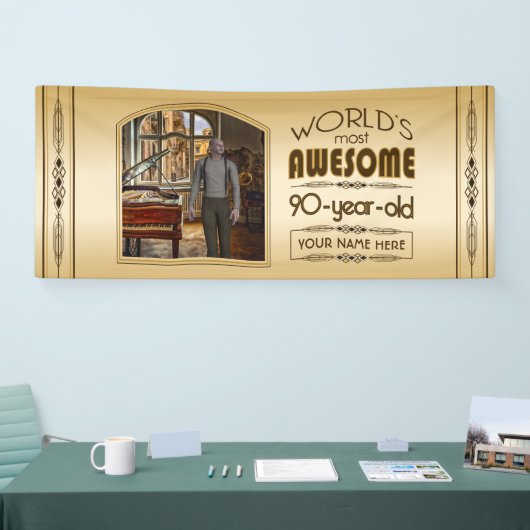 金ゴールド第90誕生日世界最高ののカスタム写真枠 横断幕 (トレードショー)