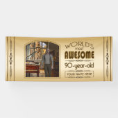 金ゴールド第90誕生日世界最高ののカスタム写真枠 横断幕 (横)