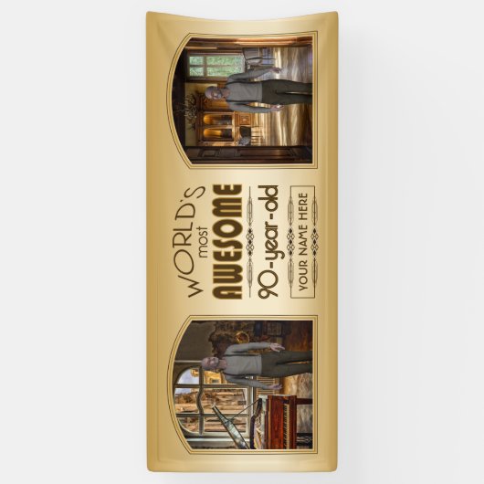金ゴールド第90誕生日世界最高ののカスタム写真枠 横断幕 (縦)