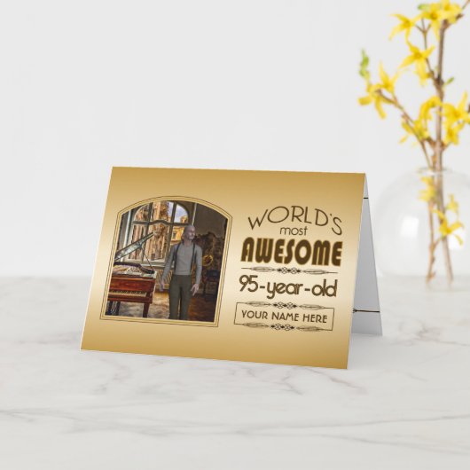 金ゴールド第95誕生日の世界最高ののカスタム写真枠 カード (黄色い花)