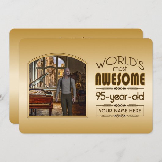 金ゴールド第95誕生日の世界最高ののカスタム写真枠 招待状 (正面/裏面)