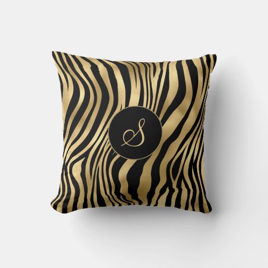金ゴールド箔とモノグラム付きゼブラ印刷 クッション (正面)