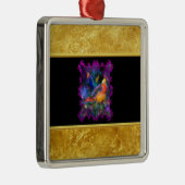 金ゴールド箔と黒いテクスチャを持つ紫色のスパロー メタルオーナメント (右)