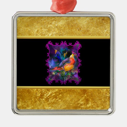 金ゴールド箔と黒いテクスチャを持つ紫色のスパロー メタルオーナメント (正面)