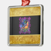 金ゴールド箔と黒いテクスチャを持つ紫色のスパロー メタルオーナメント (左)