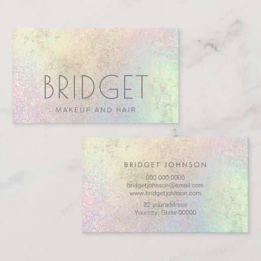 金ゴールド箔のメイクフェイクアップとヘイフェイクアグリッター 名刺 (正面/裏面)