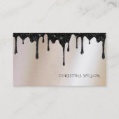 金ゴールド箔の黒い滴下グリッターフェイク 名刺 (正面)
