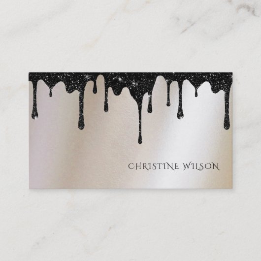 金ゴールド箔の黒い滴下グリッターフェイク 名刺 (正面)