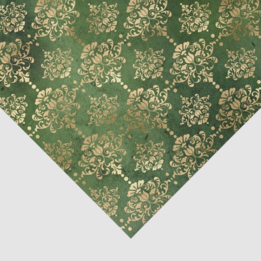 金ゴールド箔エレガント及び緑色ヴィンテージダマスクパターン 薄葉紙 (詳細)