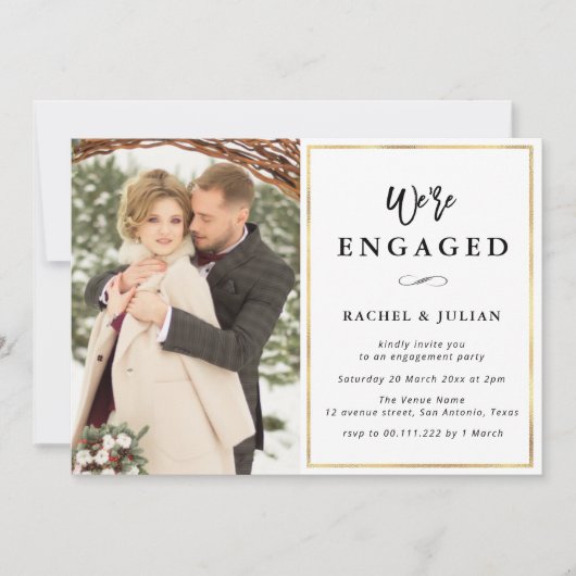 金ゴールド箔フォト婚約パーティ 招待状 (正面)