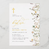 金ゴールド箔山花洗礼 箔招待状 (正面)