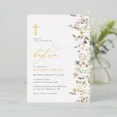 金ゴールド箔山花洗礼 箔招待状 (立ち正面)