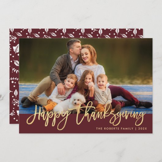 金ゴールド箔感謝祭の写真 シーズンカード (正面/裏面)