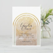 金ゴールド粉 |エレガント金ゴールドグリッターアー結婚チ 招待状 (スタンド正面)