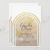金ゴールド粉 |エレガント金ゴールドグリッターアー結婚チ 招待状 (正面/裏面)