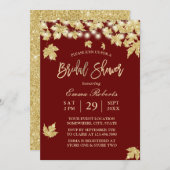 金ゴールド紅葉ブルガンディーレッドブライダルシャワー 招待状 (正面/裏面)