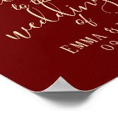 金ゴールド紅葉ブルゴーニュレッド秋の結婚式標識 ポスター (角)