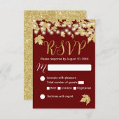 金ゴールド紅葉ブルゴーニュ秋の結婚式RSVP 出欠カード (正面/裏面)