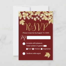金ゴールド紅葉ブルゴーニュ秋の結婚式RSVP 出欠カード
