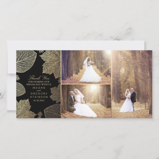 金ゴールド紅葉結婚の写真ありがとう サンキューカード (正面)