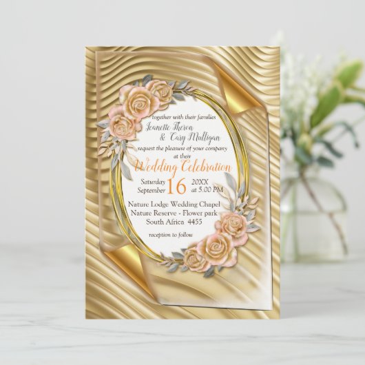 金ゴールド紙とエレガントバラ 招待状 (スタンド正面)