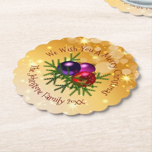 金ゴールド紙コースターに一致するクリスマスの名前を追加 ペーパーコースター (アングル)