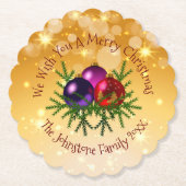 金ゴールド紙コースターに一致するクリスマスの名前を追加 ペーパーコースター (正面)