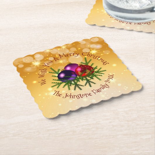 金ゴールド紙コースターに一致するクリスマスの名前を追加 ペーパーコースター (アングル)