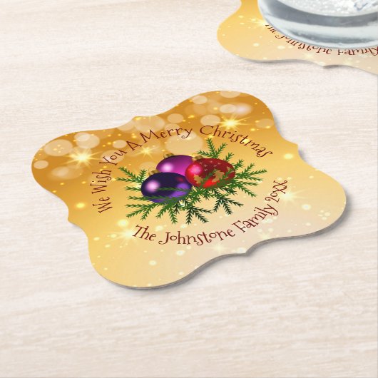 金ゴールド紙コースターに一致するクリスマスの名前を追加 ペーパーコースター (アングル)