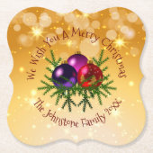 金ゴールド紙コースターに一致するクリスマスの名前を追加 ペーパーコースター (正面)