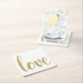 金ゴールド紙コースター、愛、グリッターフォント スクエアペーパーコースター (インサイチュ)