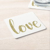 金ゴールド紙コースター、愛、グリッターフォント スクエアペーパーコースター (アングル)