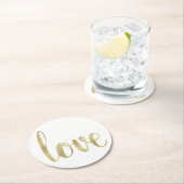 金ゴールド紙コースター、愛、ホイルフォント ラウンドペーパーコースター (インサイチュ)