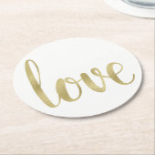 金ゴールド紙コースター、愛、ホイルフォント ラウンドペーパーコースター (アングル)