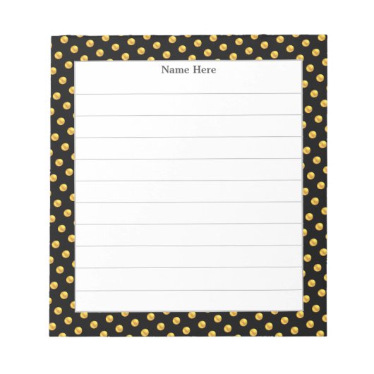 金ゴールド紙吹雪が黒い枠に並ぶ ノートパッド (正面)