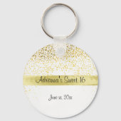 金ゴールド紙吹雪とサテン、Sweet sixteen、カスタム キーホルダー (正面)