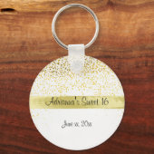 金ゴールド紙吹雪とサテン、Sweet sixteen、カスタム キーホルダー (正面)