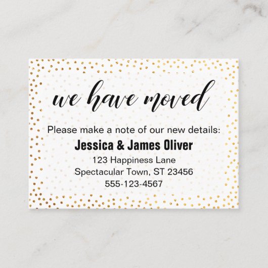 金ゴールド紙吹雪とスクリプト私たちはハンドアウトカードを移動した 名刺 (正面)