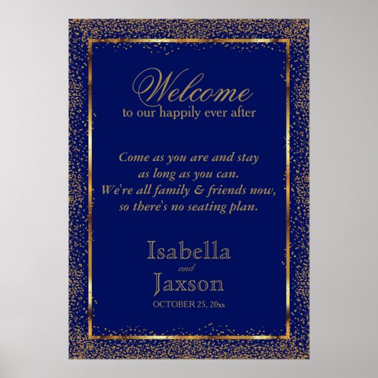 金ゴールド紙吹雪とダークブルー – ようこそ ポスター (正面)