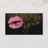金ゴールド紙吹雪とピンクかわいらしリップ付きリップカラー 名刺 (正面)